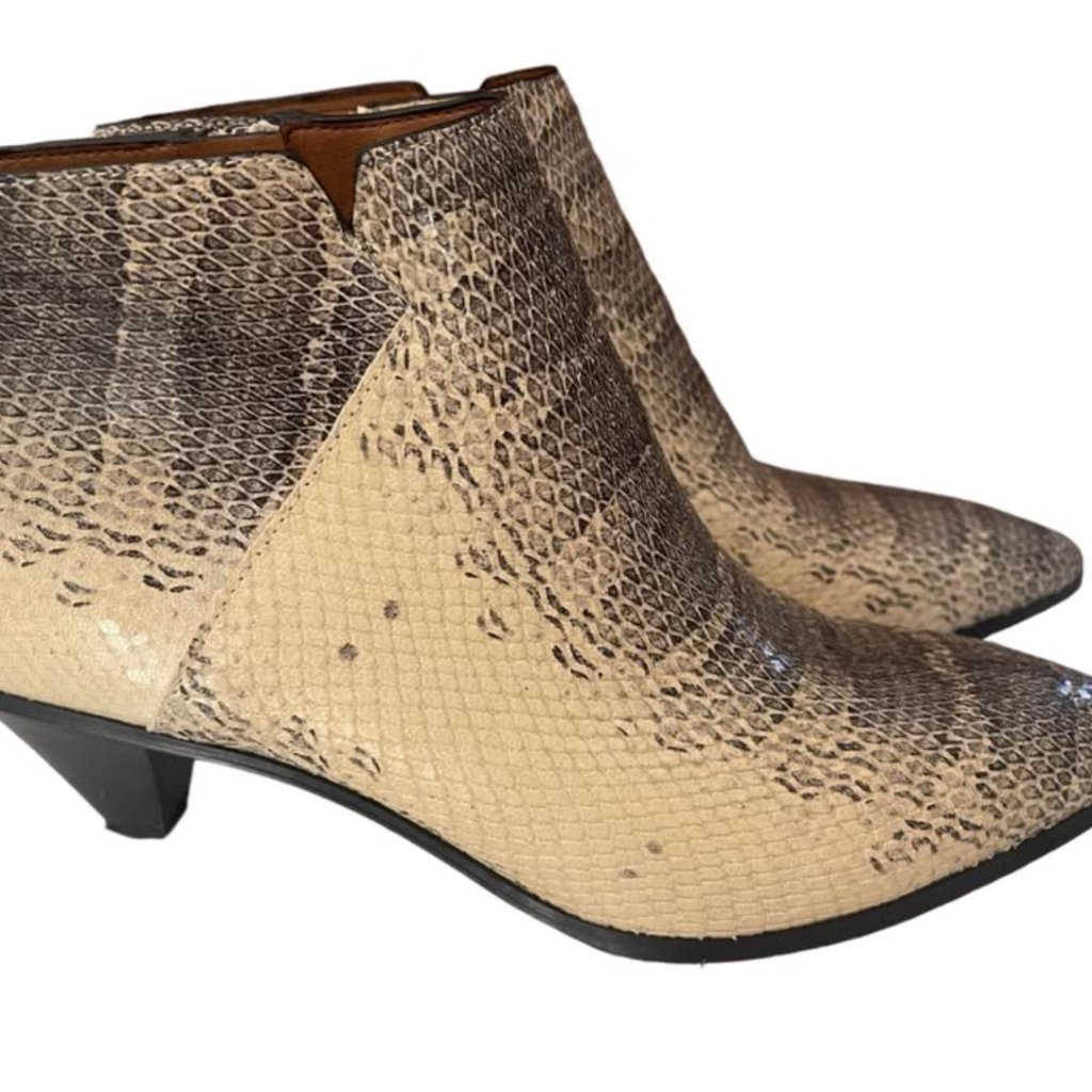 Franco Sarto Leather Spectra Snakeskin Kitten Heel Ankle Boots Size 7